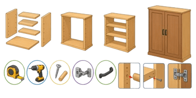 Building Modular Wooden Shelves and Doors Icon