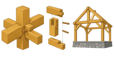 The Anatomy of a Timber Frame Joint Icon Traditional Log and Beam Construction
